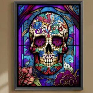 Purple Stained Glass Sugar Skull - Diamond Canvas Kit